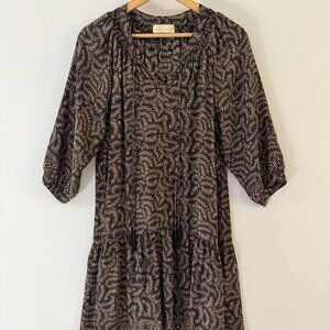 Natalie Martin Sammie Silk Dress Fern Print Black/Tan Sz XS